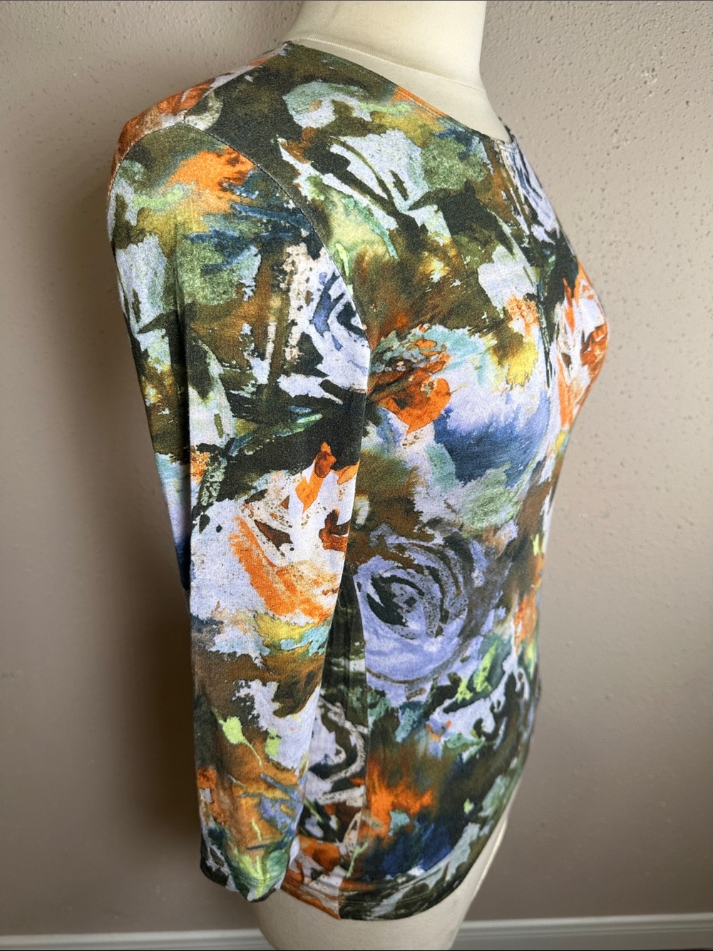 Leggiadro Colorful Watercolor Print 3/4 Sleeve Top Blouse women’s size 2 Small - Picture 2 of 13
